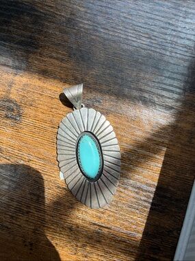 Sterling Silver Turquoise Oval Pendant - Blue